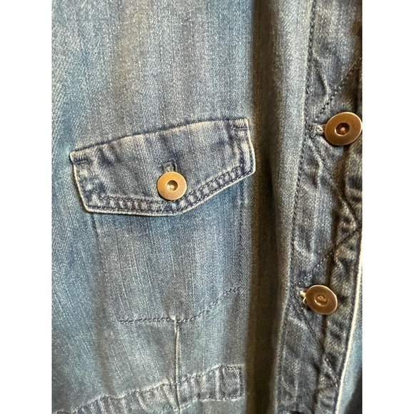 J.Jill Denim Button Up Western Denim Jacket Drawstring Waist & Fringe Raw Hem - Picture 9 of 12